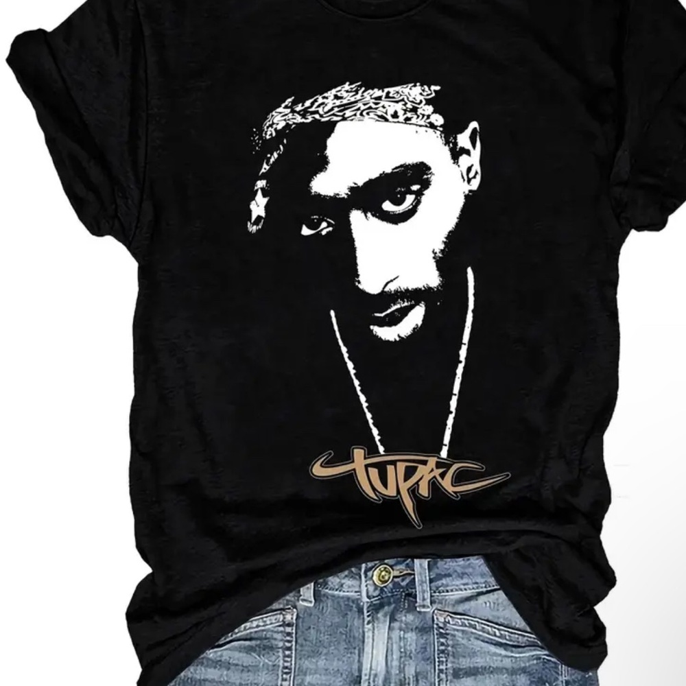 Black Graphic T-Shirt with Tupac Design